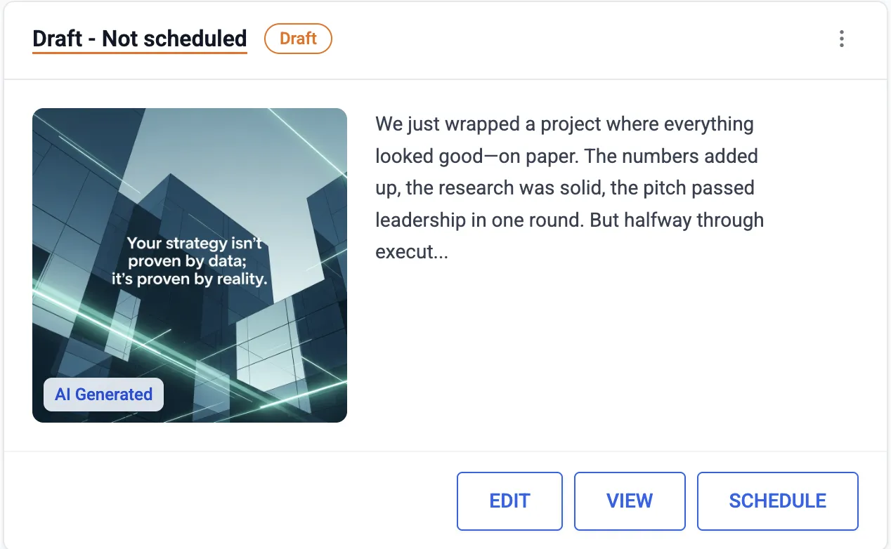 A generated LinkedIn post ready to publish